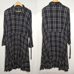Capsule for JD Williams Long Sleeve‎ Shirt Dress Black Blue Plaid US 20 EU 52